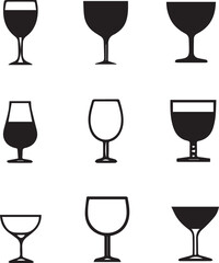 Vector alcohol glass outlined isolated icons