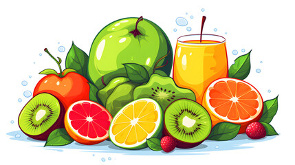 Vibrant Detox and Fresh Fruits Stock Vector Illustration for Health and Wellness Concepts