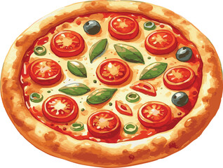 Vector illustrated colorful tasty pizza