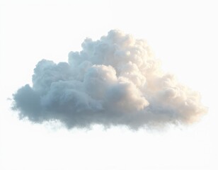 Fluffy white cumulus cloud isolated on white backdrop. Weather element graphic design. Sky nature background, atmospheric texture, vapor. Puffy cloud, softness, airy. Climate meteorology concept.