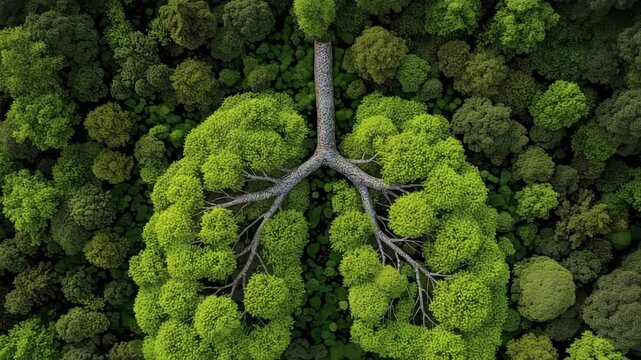 Forest Trees Shaped Like Lungs Symbolizing Earth&rsquo;s Breathing for Environmental Awareness Videos, Climate Campaigns, and Health Documentaries in Deep Green Palette