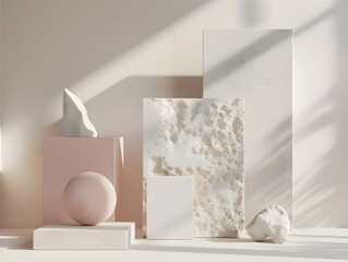 Minimal geometric scene with soft light and stone textures


