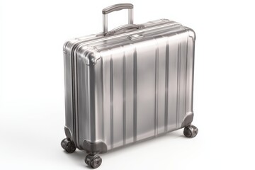 Sleek silver suitcase ready for travel. Perfect for a stylish getaway!