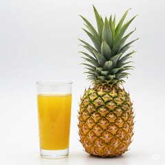 Glass of pineapple juice isolated on white background.