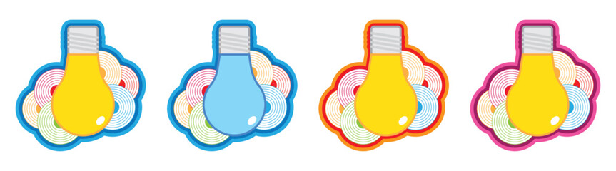 Light bulbs with colorful concentric circles representing ideas and innovation