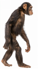Fototapeta premium Chimpanzee Primate Wildlife Profile: Young Mammal Walking Silhouette Portrait, Dynamic Fur, Cute Curious Animal Behavior, Evolutionary Conservation Study, Naturalistic Baby Toddler Expressive Ears