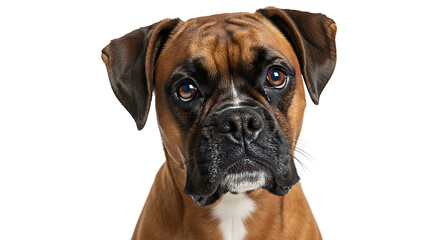 Boxer dog portrait with soulful eyes on a clean white background