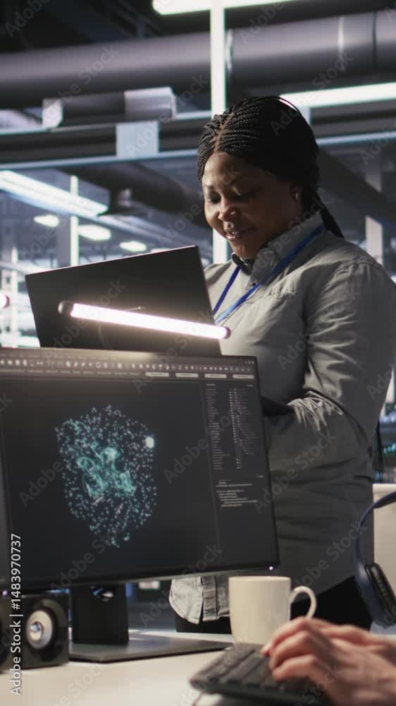 Poster vertical video data center manager supervising engineer developing software to analyze neural networ