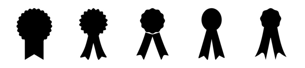 Five Award Ribbon Silhouettes Representing Various Levels of Achievement and Success