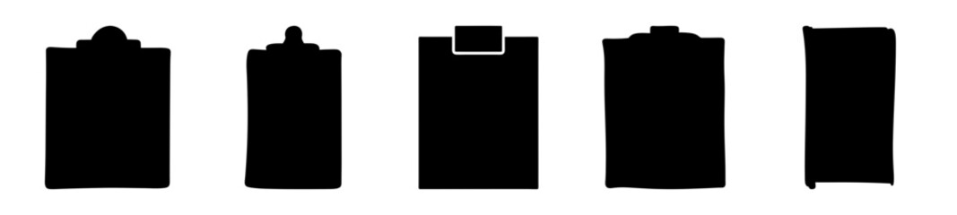 Silhouetted Set of Clipboards with Different Clip Designs and Rough Edges