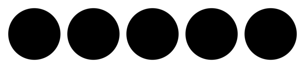 Five black oval shapes lined up horizontally on a white background