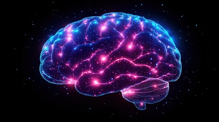 3D brain, glowing network