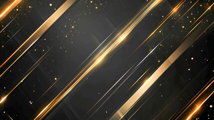 Dynamic golden streaks create a vibrant abstract background with shimmering particles illuminating the dark space, delivering an elegant sense of motion and depth