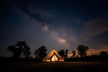 Tent under a stunning night sky, capturing a peaceful scene of camping.