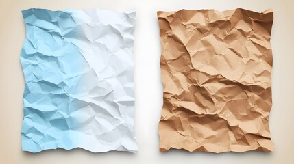Obraz premium Crumpled Paper Textures, Blue, White, Brown Backgrounds