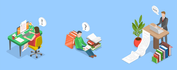 3D Isometric Flat Vector Illustration of Document Online Editing, Editorial Services