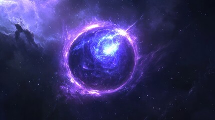Cosmic Symphony: The vibrant sphere pulses with an ethereal glow against the backdrop of the universe, suggesting a celestial dance of light and energy.