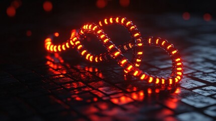 Red glowing spiral shapes on dark surface
