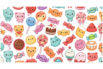 Colorful Candy Pattern with Cute Cartoon Sweets
