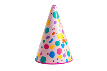 Pink polka dot party hat isolated on transparent background