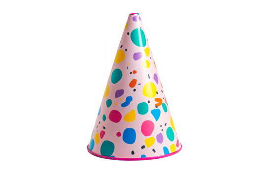 Pink polka dot party hat isolated on transparent background