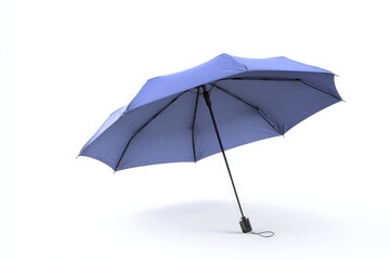 A periwinkle blue umbrella stands poised against a stark white background, ready to weather any storm.