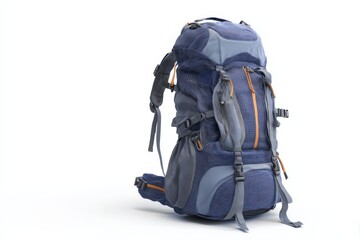 Blue and gray backpack ready for adventure. Durable and stylish, perfect for hiking or travel.