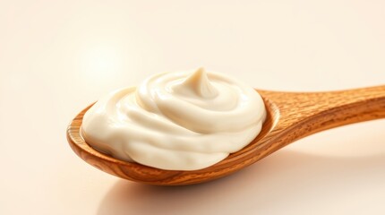 Creamy White Sauce on Wooden Spoon Close-Up