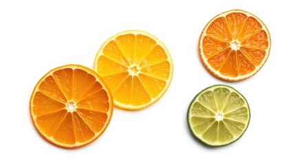Obraz premium Fresh Citrus Fruit Slices on White Background