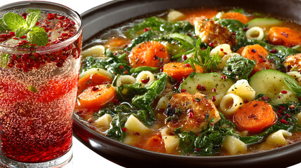 Healthy Vegetable Soup with Sparkling Beverage