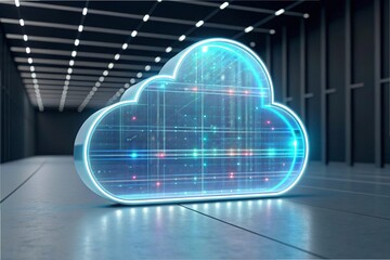 3D Holographic Cloud Storage Secure Data Icon