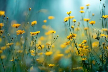 Fototapeta premium Yellow Wildflowers in a Field