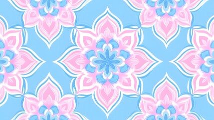 Obraz premium Pastel Pink Blue Mandala Floral Seamless Pattern