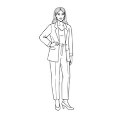 Stylish confident trans woman posing in business attire Simple Vector Outline in minimalistic black and white design