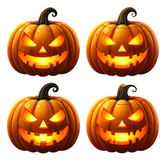Halloween pumpkins, featuring an assortment of illuminated faces and expressions, perfect for the spooky season, isolated on transparent background