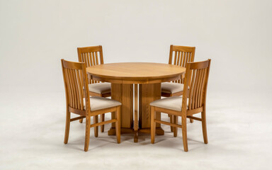 A high-quality product photograph of a round dining set against a pure white background.