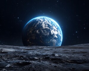 Earthrise from Lunar Surface: Digital Rendering