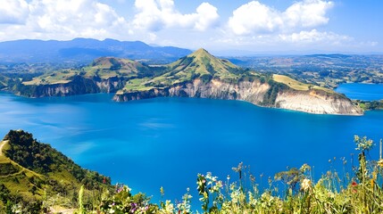 Stunning Volcanic Lake Landscape Panoramic View