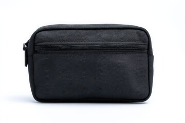 Fototapeta premium Black zippered pouch, perfect for travel or everyday use. Compact and stylish.