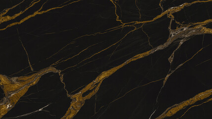 A high-resolution photograph of black marble with dramatic golden-brown veining