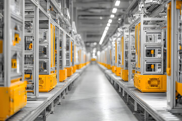 Factory assembling server racks and cooling units