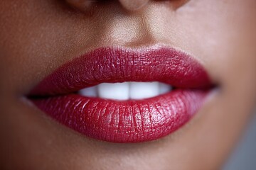 Fototapeta premium Close-up of lips with vibrant red-maroon lipstick
