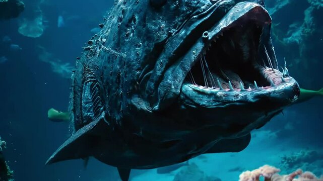 Deepsea predator with aquarium closeup.