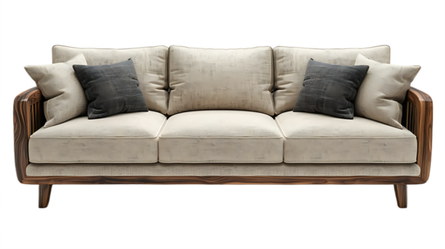 Clean edge wood sofa design isolated on transparent background