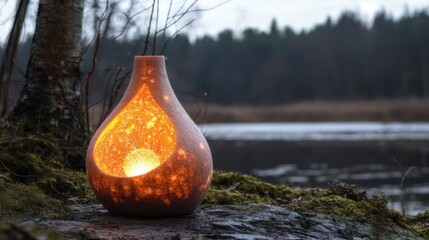 Illuminated Ceramic Lamp in Nature