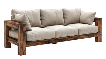 Decorative wood frame couch isolated on transparent background
