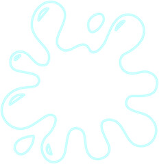 Simplified abstract splash of water with hollow neon outline and organic droplet form.