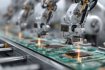 Naklejka premium IoT hardware assembly line circuit boards 