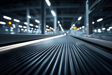 Fototapeta premium Long factory conveyor belt captured from one-poin