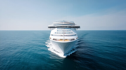 Naklejka premium Majestic cruise ship approaching on open sea for travel and adventure